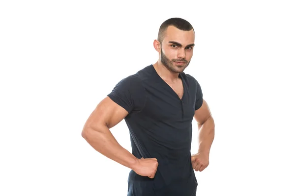 Black T-Shirt On A Young Man Isolated — Stock Photo, Image