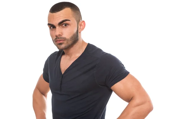 Black T-Shirt On A Young Man Isolated — Stock Photo, Image