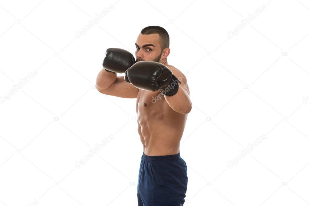 Man With Boxing Gloves Isolated On White Background