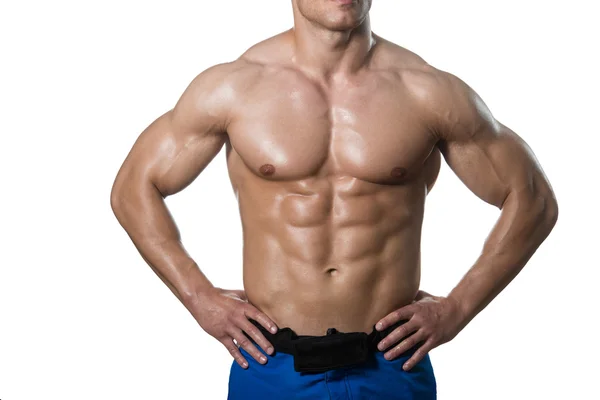 Man With Six Pack Close-up Over White Background — Stock Photo, Image