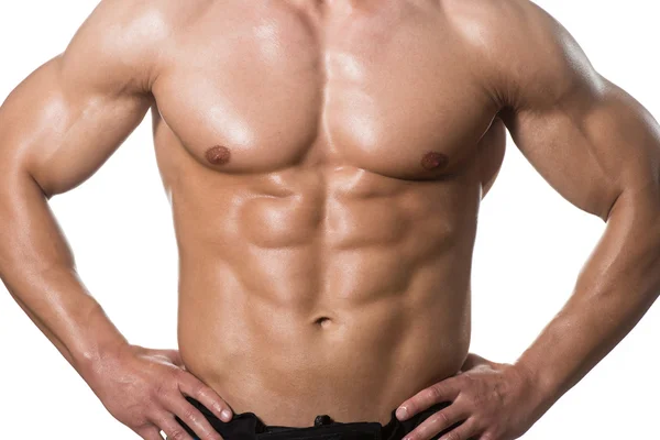 Man With Six Pack Close-up Over White Background — Stock Photo, Image