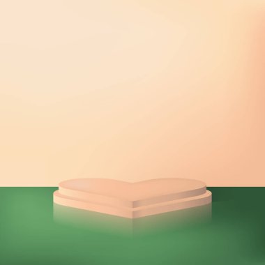 Vector Sevgililer Günü pembe ve yeşil ürün arka planı kalp şeklinde podyum.