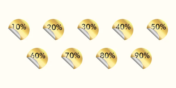 Vector Set Golden Discount Stickers Different Percentage — Stock Vector