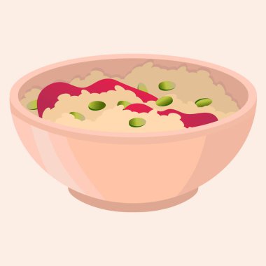 Kabak çekirdeği ve reçelli pembe yulaf lapasının vektör çizimi.