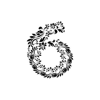 6 sayı yapraklarında. Siyah süs siluet