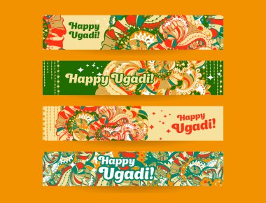 Gudi Padwa Hindu banner templates set clipart