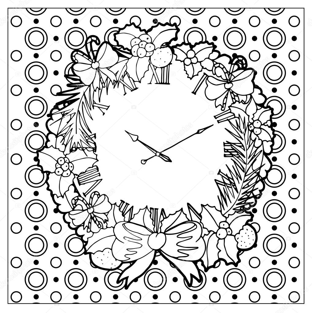 Bordo con l orologio di Natale — Vettoriale Stock Immagine di mono colore nero vettoriale Adulto da colorare disegno