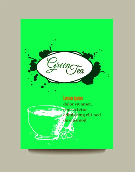 Folleto con té verde — Vector de stock