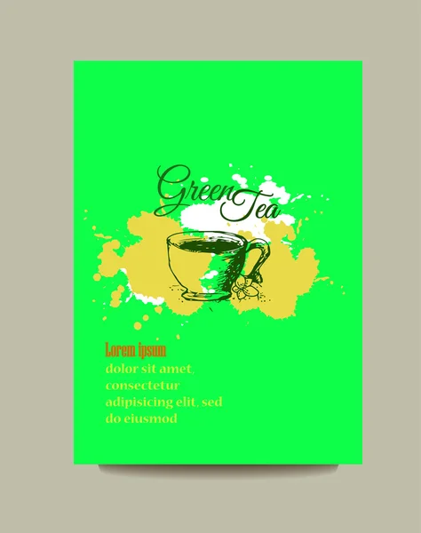 Folleto con té verde — Vector de stock