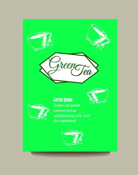 Folleto con té verde — Vector de stock