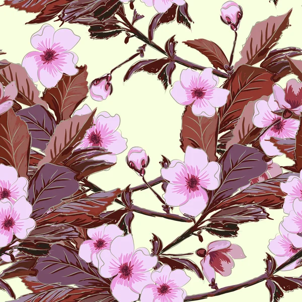 รูปแบบวินเทจกับดอกไม้เชอร์รี่ — ภาพเวกเตอร์สต็อก