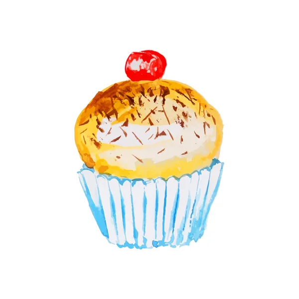 Muffin jaune au chocolat et cerise — Image vectorielle