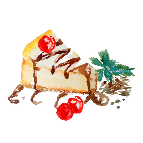 Cheesecake aux cerises et menthe — Image vectorielle