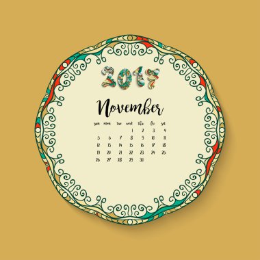 Takvim ay Kasım 2017