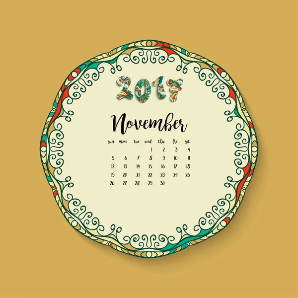 Calendario mes de noviembre de 2017 — Archivo Imágenes Vectoriales