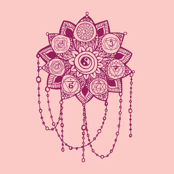 Art lotus with yoga chakras pictogram - Stok Vektor