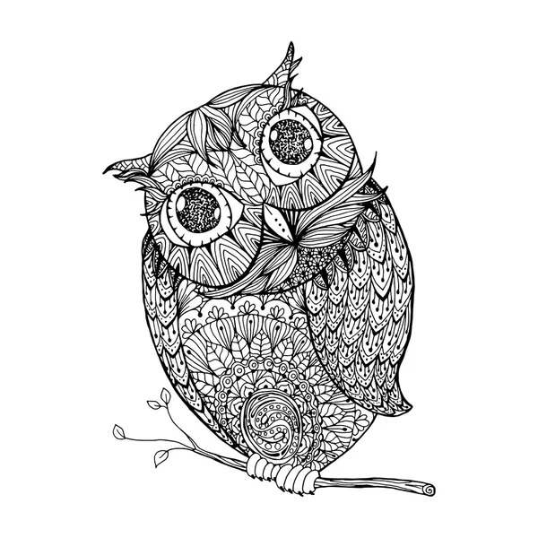 Búho de estilo Zentangle — Vector de stock