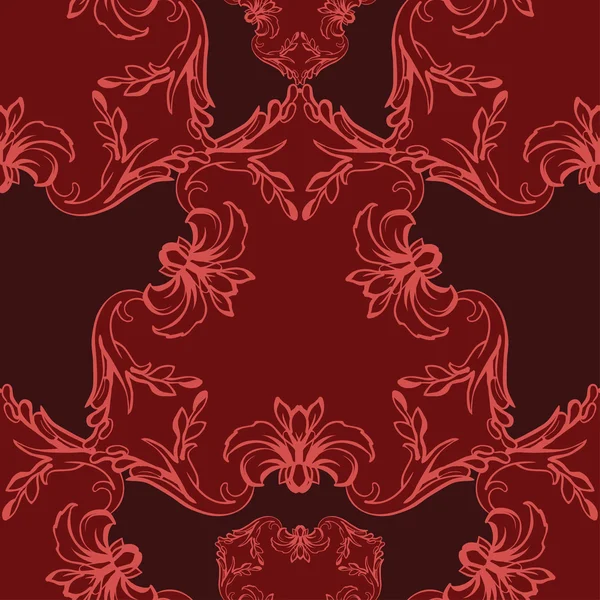 Nahtloses Muster mit rotem Damastornament — Stockvektor