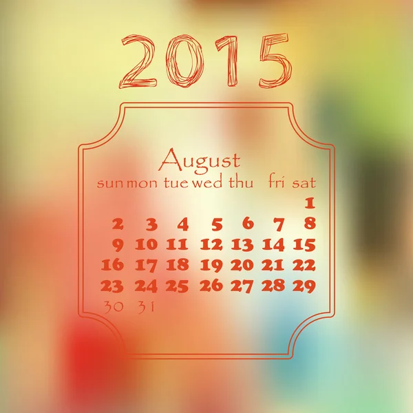 Kalender 2015 Jahr. mit verschwommenem Hintergrund. August. — Stockvektor