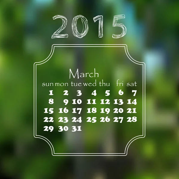 Kalender 2015 Jahr. mit verschwommenem Hintergrund. Märzmonat. — Stockvektor