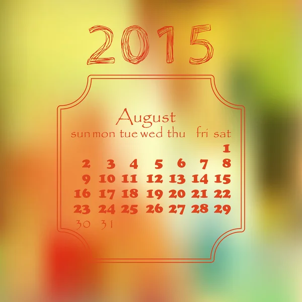 Kalender 2015 Jahr. mit verschwommenem Hintergrund. August. — Stockvektor