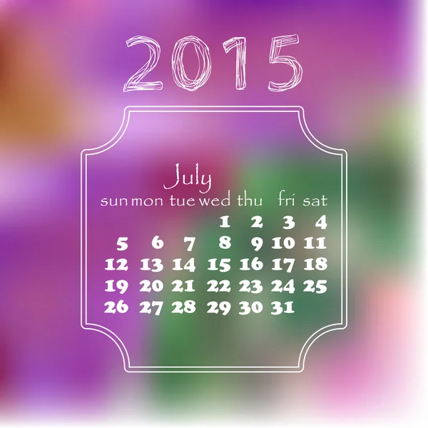 Kalender 2015 Jahr. mit verschwommenem Hintergrund. Juli-Monat. — Stockvektor