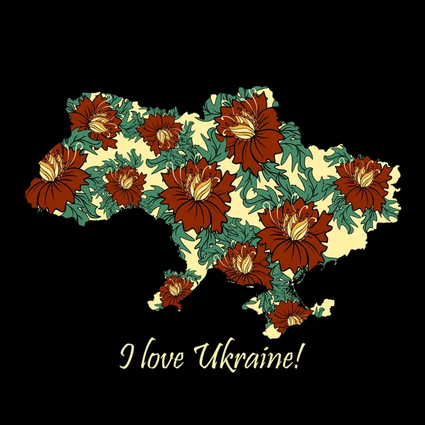 Mapa Ukrajina se vzorem květin — Stockový vektor