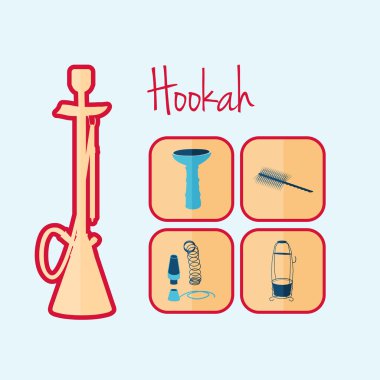 Modern flat icons collection with hookah clipart
