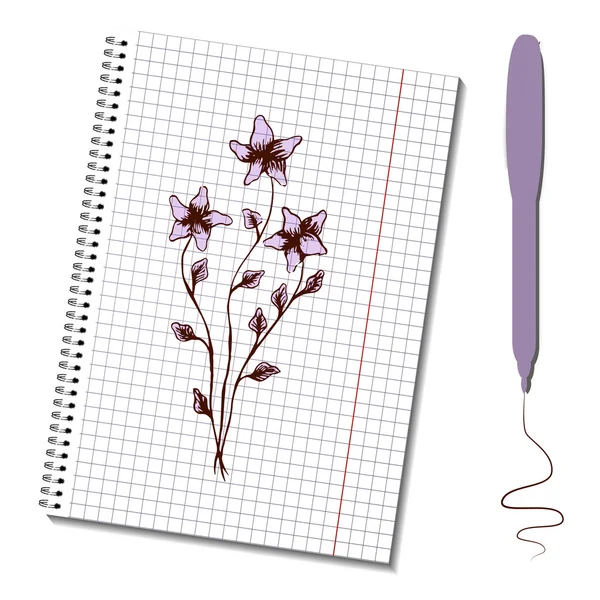 Bloc de notas con foto de ramo de flores — Vector de stock