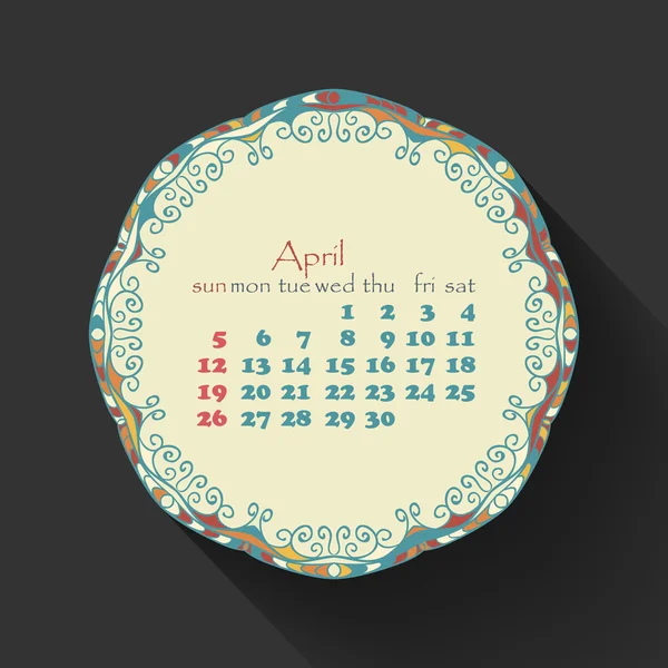 Mes calendario de abril 2015 — Archivo Imágenes Vectoriales