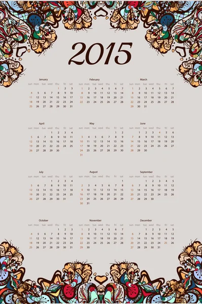 Calendrier dans le style ethnique mehndi — Image vectorielle