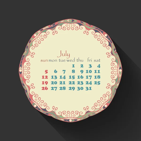 Mois calendrier de juillet 2015 — Image vectorielle