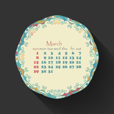 Takvim ay Mart 2015'in