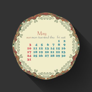 Takvim ay Mayıs 2015'in