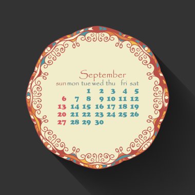 Takvim ay Eylül 2015'in