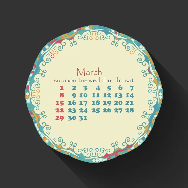 Mois calendrier de mars 2015 — Image vectorielle