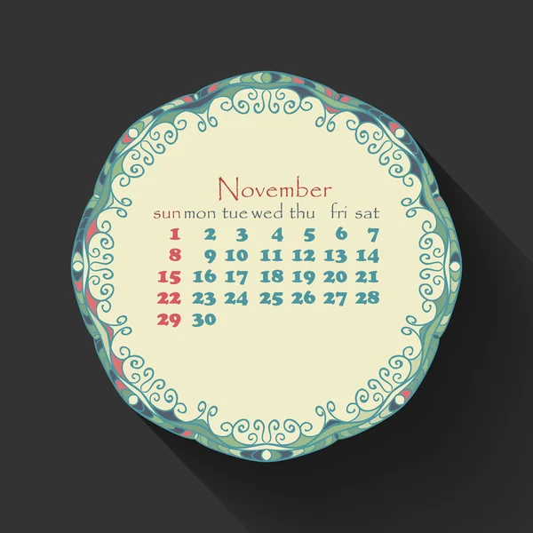 Mois calendrier de novembre 2015 — Image vectorielle