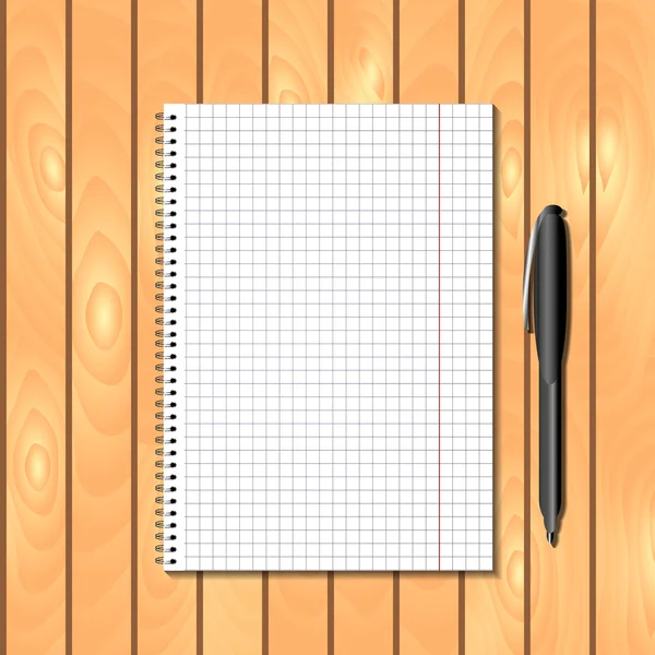 Cuaderno espiral encuadernado con pluma — Vector de stock