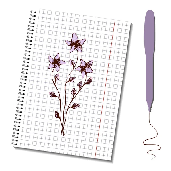Boceto bloc de notas con flores ramo — Vector de stock