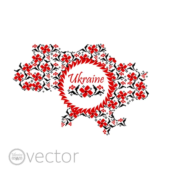 Ucrania mapa y flores de amapola — Vector de stock