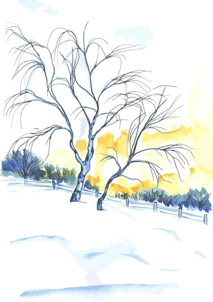 Watercolor painted trees near sunset. — Wektor stockowy