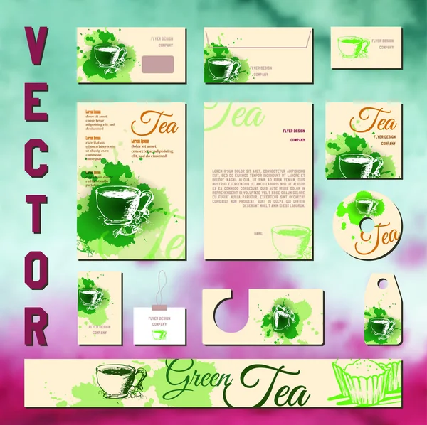 Business cards collection with tea — Stock Vector