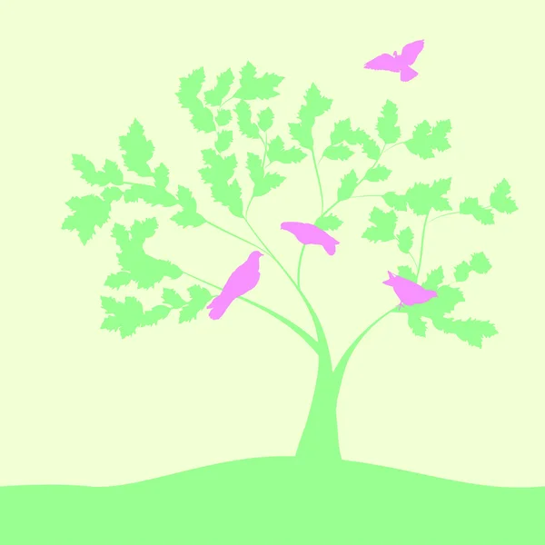 Ilustración con palomas en el árbol . — Vector de stock