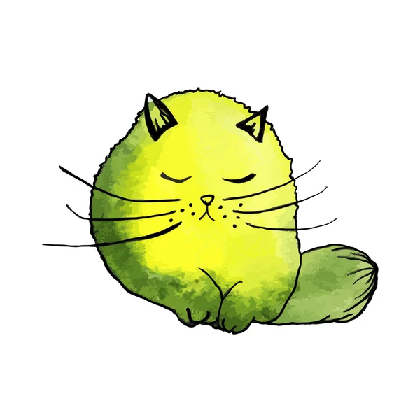 Watercolor cute yellow cat. — Stockový vektor