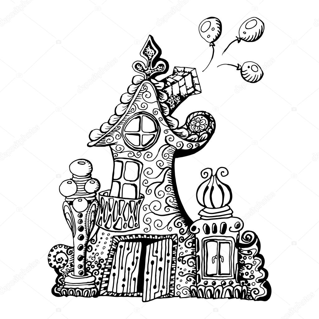 Drawn doodle style fairy house. — Stock Vector © ilonitta #76322765