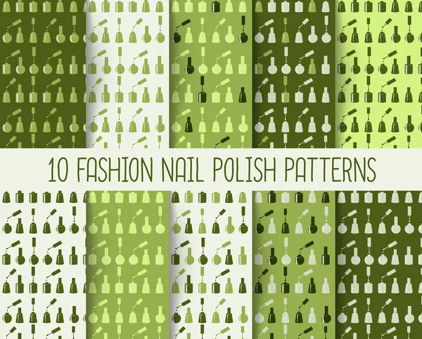 10 different nail polish seamless patterns — Stock Vector