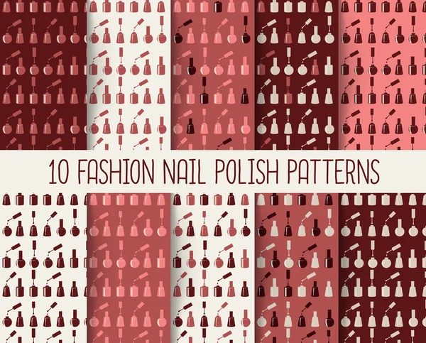 10 different nail polish seamless patterns — Stock Vector