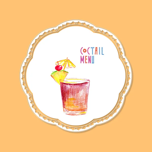 Cocktail op Lace papier achtergrond — Stockvector