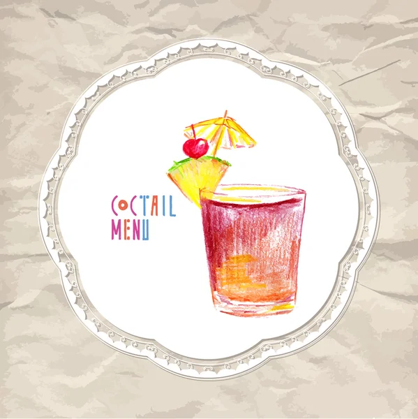 Cocktail no fundo de papel de renda — Vetor de Stock