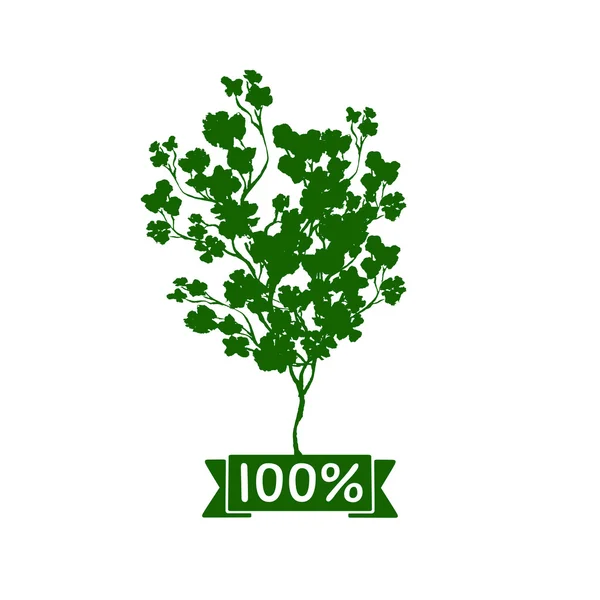 Zöld fa 100 %-os címkével. — Stock Vector